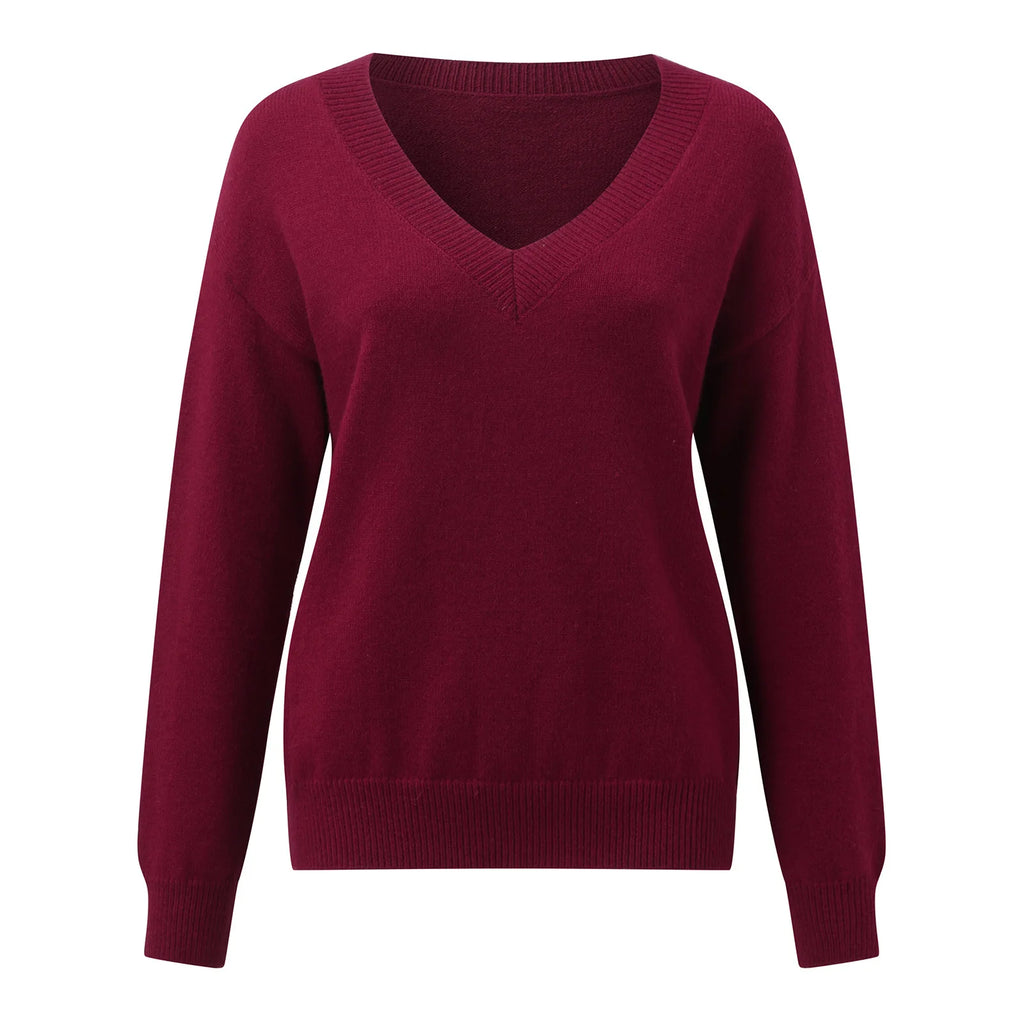 Sweater Women Pullover Knitting Top Jumper V Neck Solid Color Thick Knitwear 2025 Autumn Winter Knitted Tops Office Lady Casual