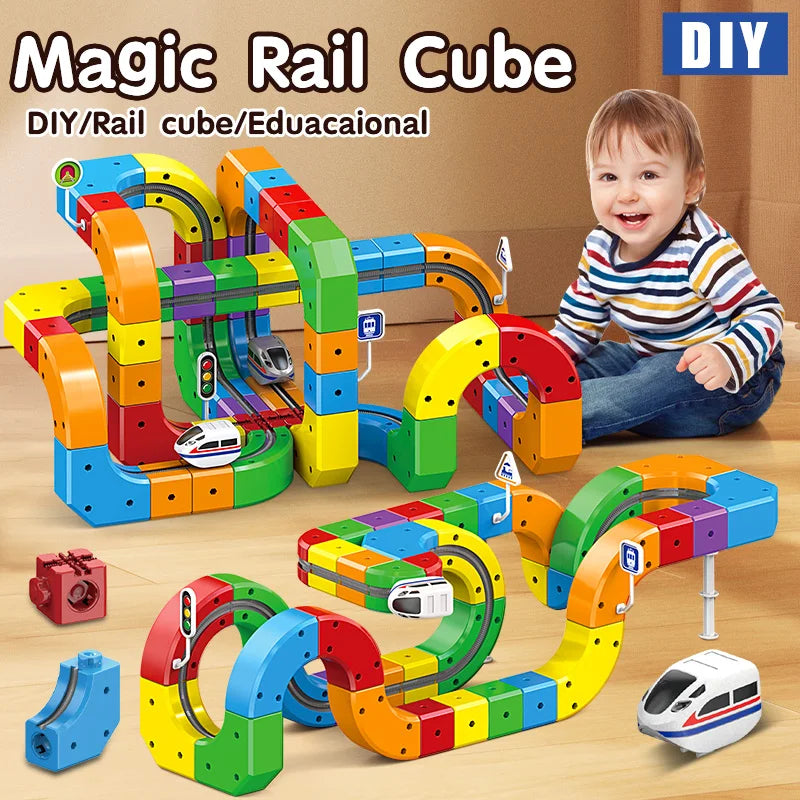 Magic Rail Car Cube Toys for Kids DIY Assembly Magic Electronic Track Train Construction Children Educational Toy Christmas Gift