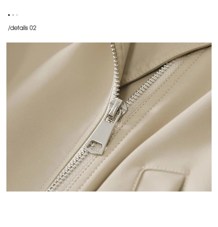 SENTUBILA Cropped Pu Leather Bomber Jacket Women 2026 Autumn Winter Vintage Lapel Zip Up Faux Leather Jacket Motorcycle Coats