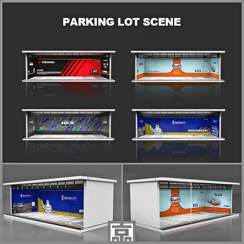 MoreArt 1:64 Gulf / HKS /Michelin /Advan Parking Garage Light Edition Assembled Scene Diorama