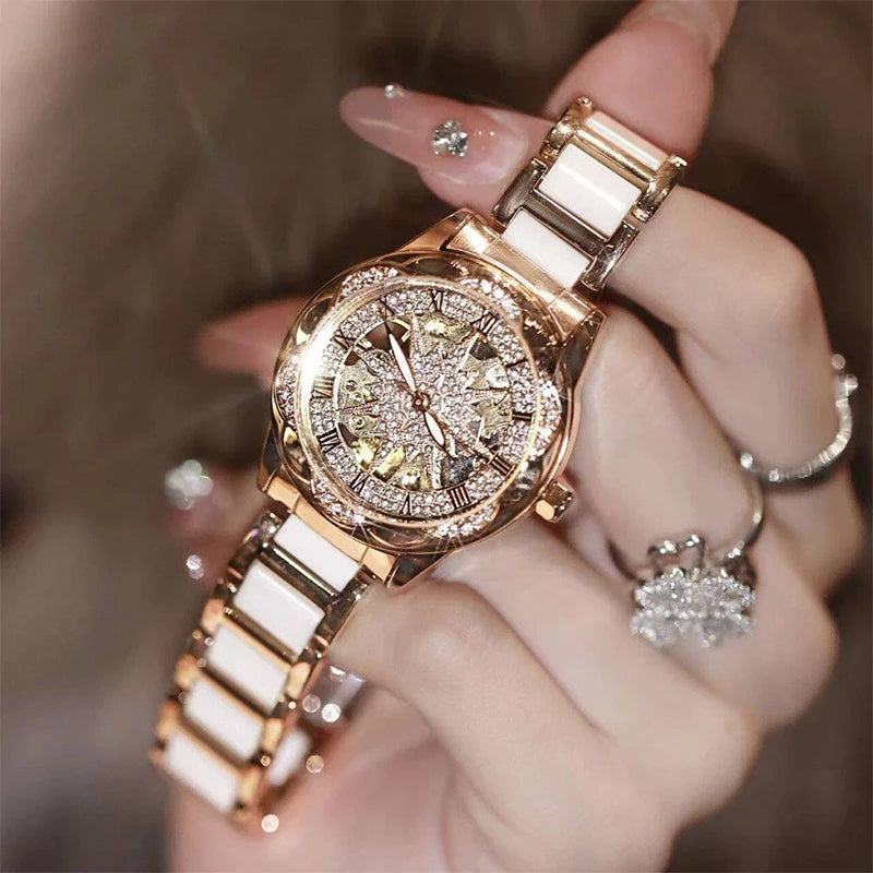 Woman Watch Elegant 2026 Wristwatches Skeleton Circular Dial Ladies Quartz Diamond Watch Luxury Fashion Watches for Girlfriend