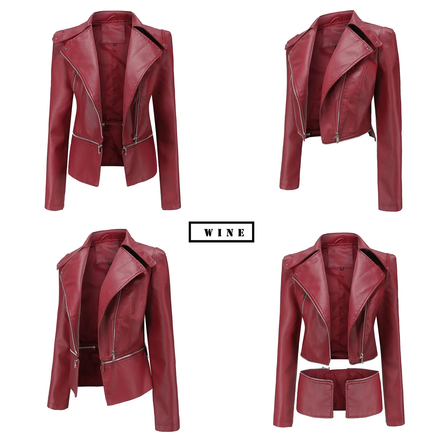 Women Faux Leather Coat Turn Down Collar Full Sleeve Jackets Zipper Casual Splice Coats Short Jacket Sexy Slim Fit Autumn
