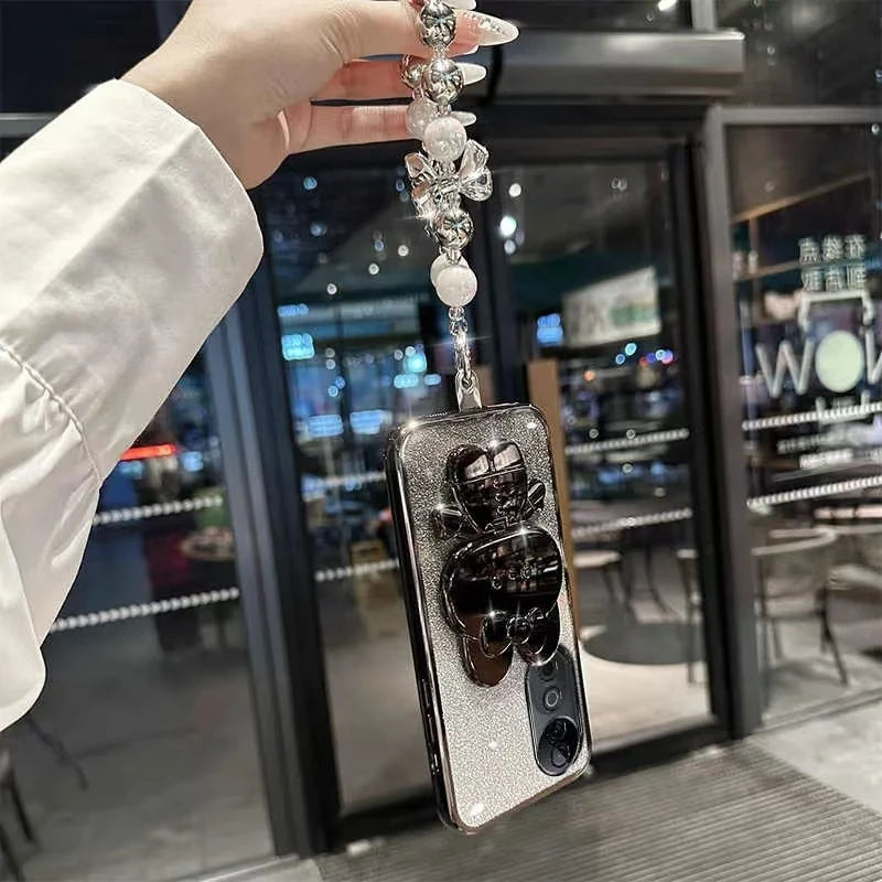 Cute Rabbit Makeup Mirror Stand Case for Magic 7 Lite 6 5 Pro Magic7 Pro Honor X9A/B X9C X7A/B CLuxury Bracelet Protective Case