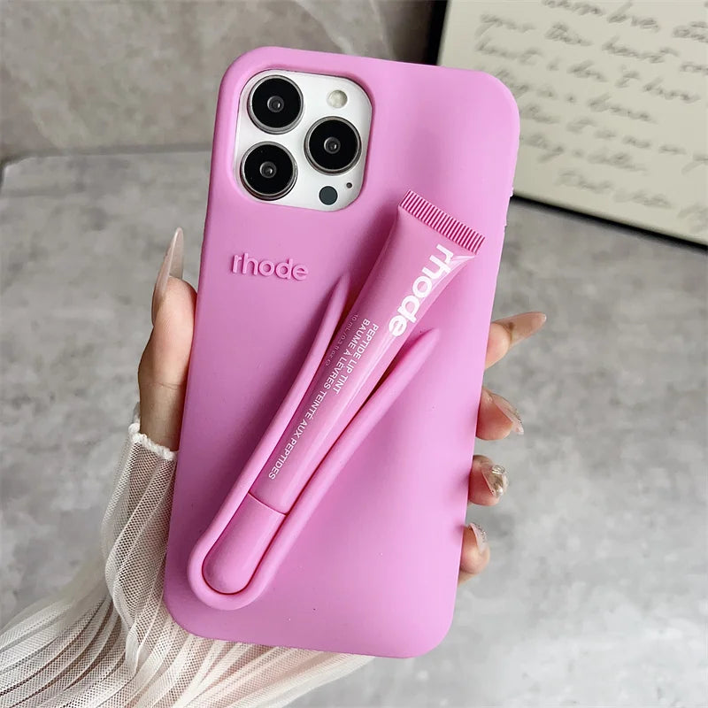 Ribbon Toast Espresso Lemontini Lip Gloss Phone Case for iPhone 17 Air 12 13 14 15 16 Pro Max Plus Lipstick Solid Colour Cover