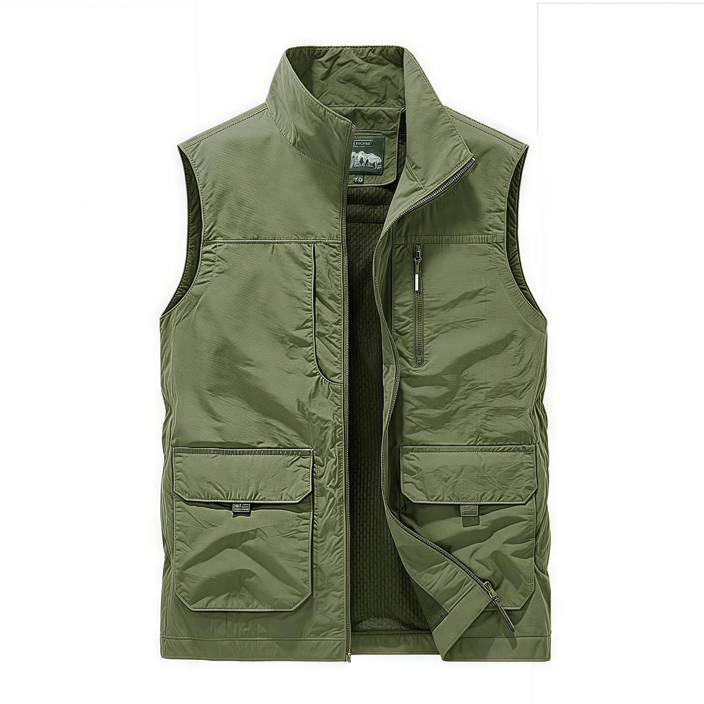 Sleeveless Vest, Men's Outdoor Casual Loose Plus-Size Waistcoat Multi-Pocket Vest Stand-Up Collar Photography Vest
