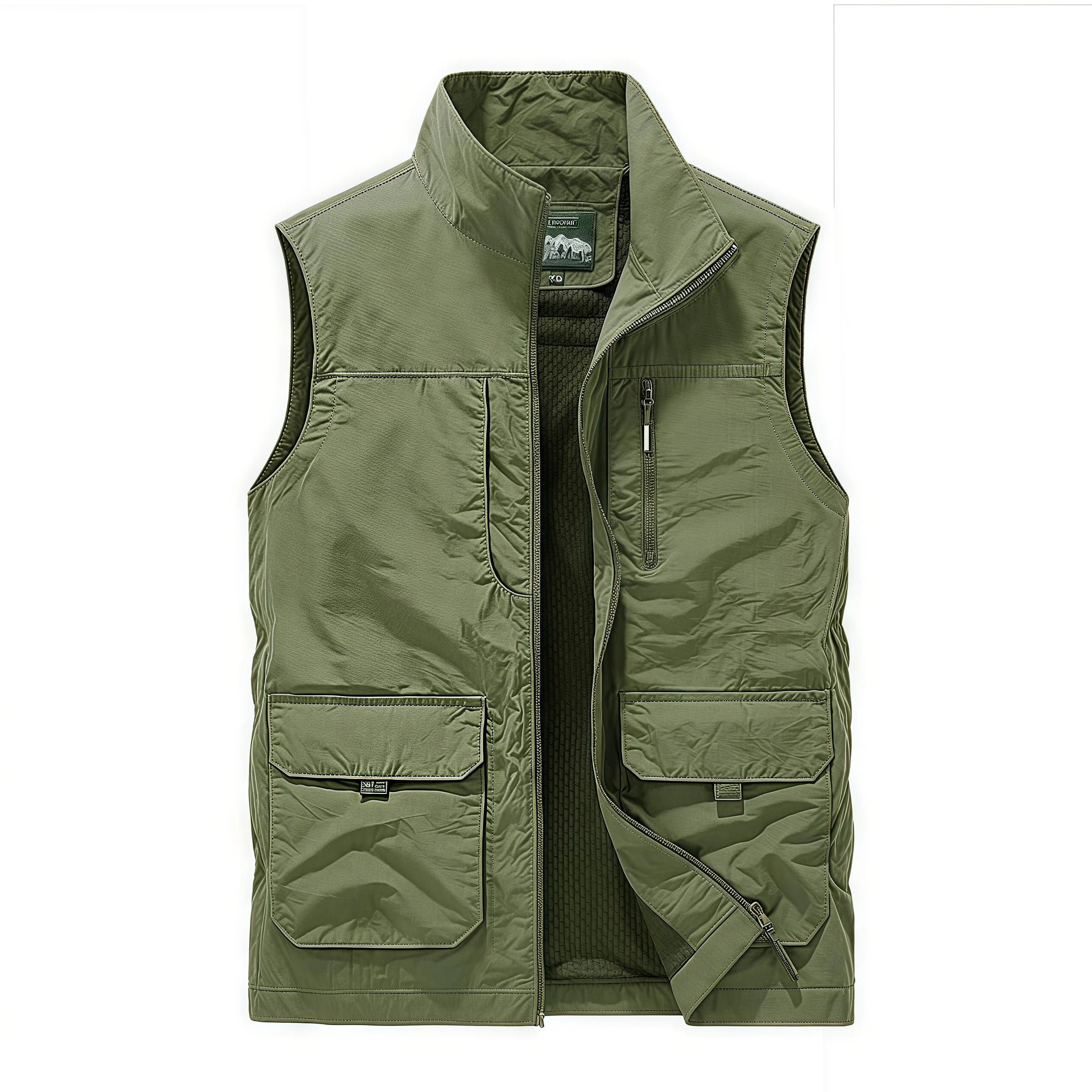Sleeveless Vest, Men's Outdoor Casual Loose Plus-Size Waistcoat Multi-Pocket Vest Stand-Up Collar Photography Vest