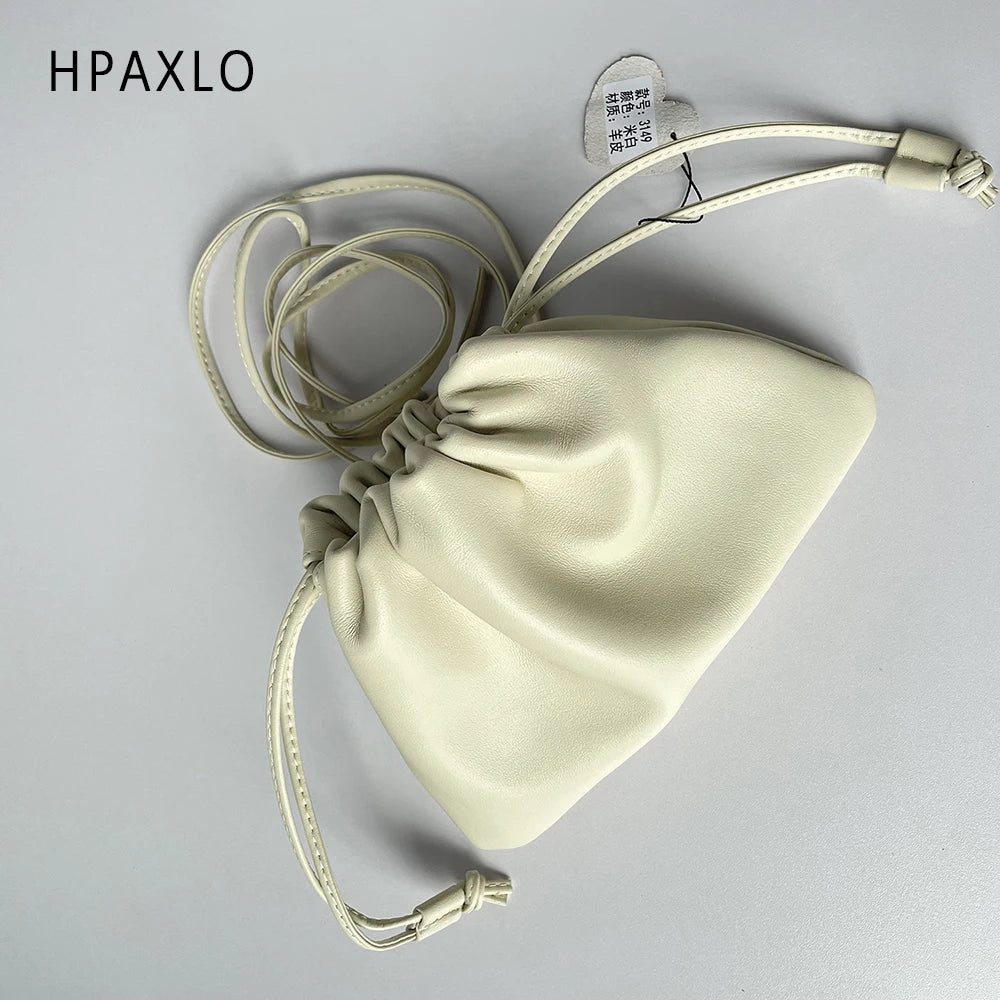 Unique Design Underarm Bag Lamb Leather Cloud Drawstring Shoulder Crossbody Women Mini Handbag Purse Women's Bags Trend New In