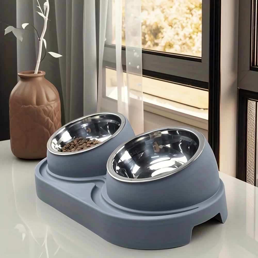 Heavy-duty Modern Elevated Dual Pet Food and Water Bowls • Detachable and Easy to Clean • Space-saving Dual-compartment Feeding