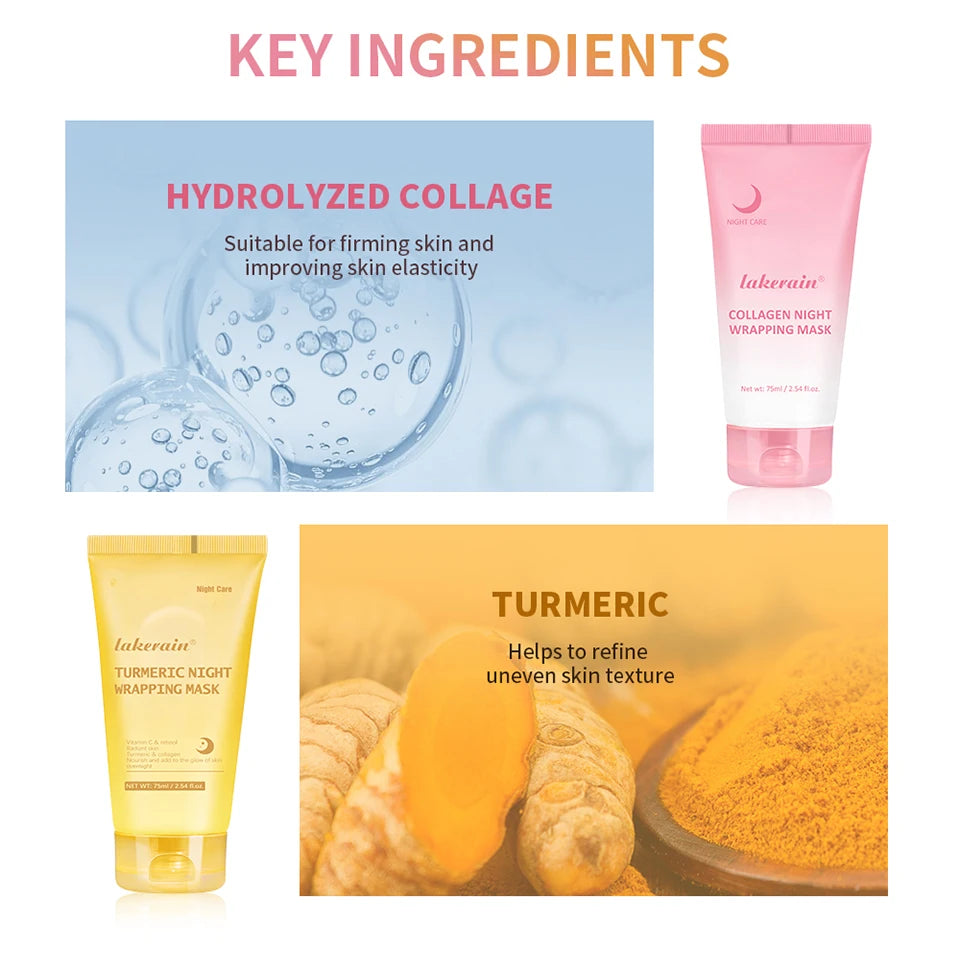 Glow night Wrapping Mask Deep Hydration Care Reduces Sagging&Dullness Even Skin Tone Mask Collagen Turmeric Hydrating Moisturize