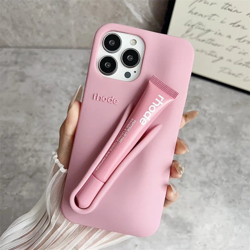 Ribbon Toast Espresso Lemontini Lip Gloss Phone Case for iPhone 17 Air 12 13 14 15 16 Pro Max Plus Lipstick Solid Colour Cover