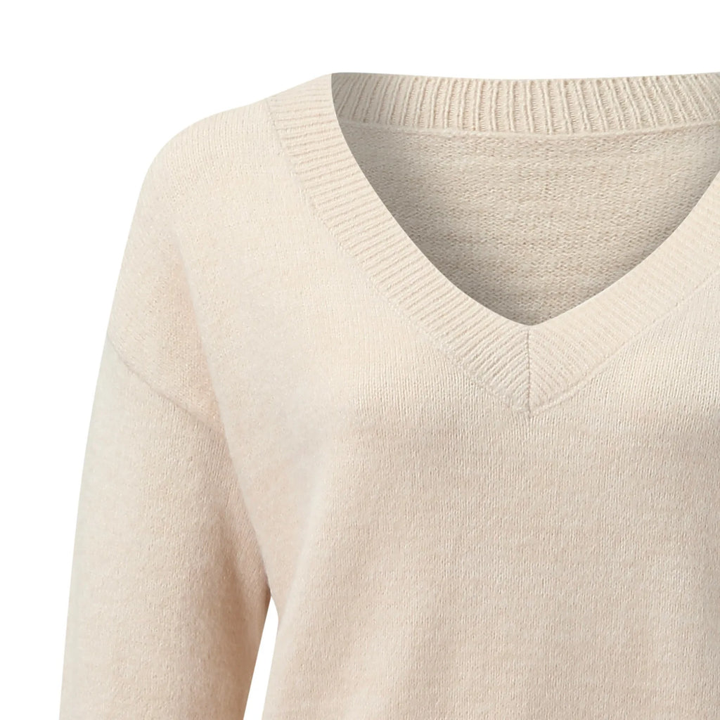 Sweater Women Pullover Knitting Top Jumper V Neck Solid Color Thick Knitwear 2025 Autumn Winter Knitted Tops Office Lady Casual