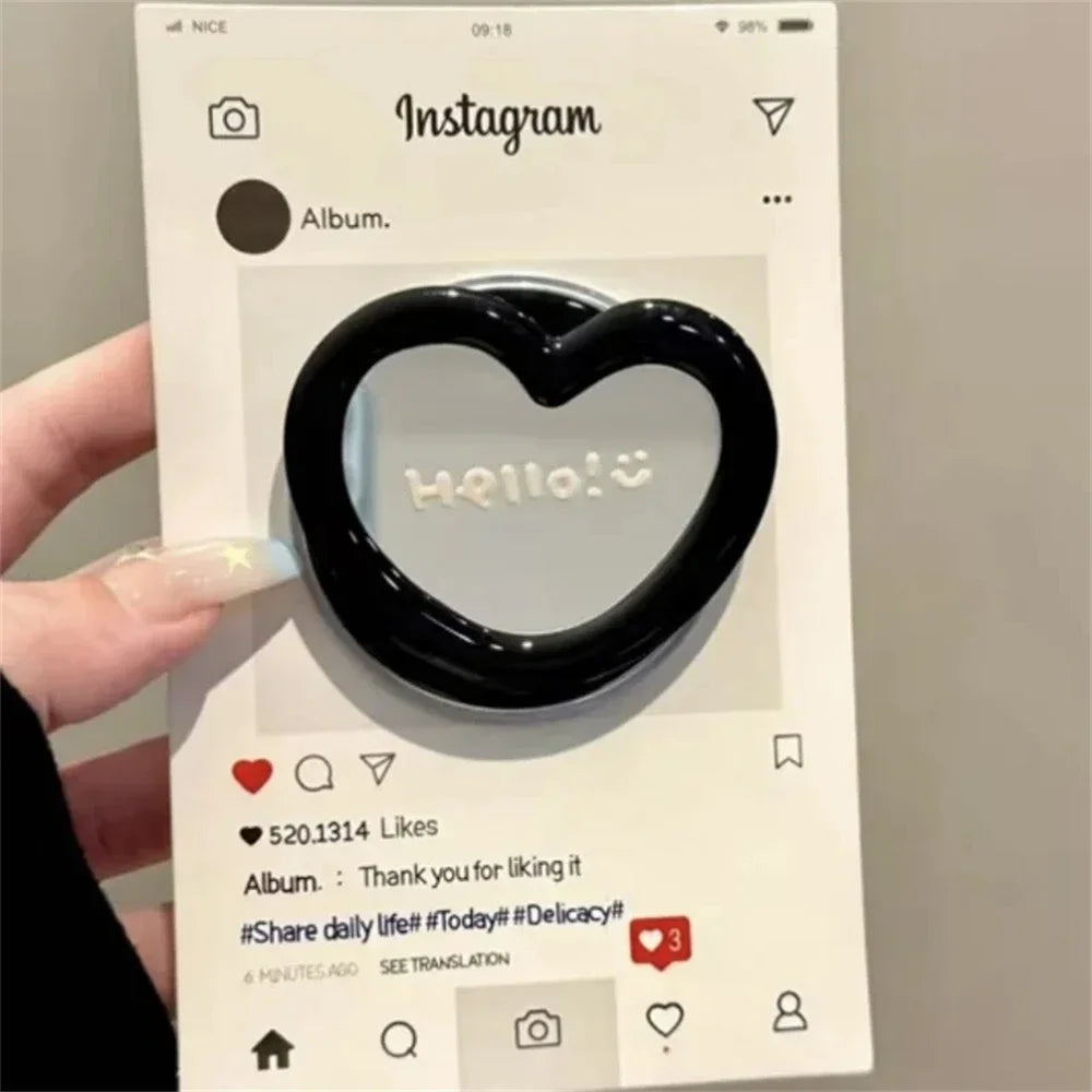 Korean Cute 3D Love Heart Makeup Mirror for Magsafe Griptok Holder Phone Finger Ring Stand Support for IPhone 17 16 Girl Bracket