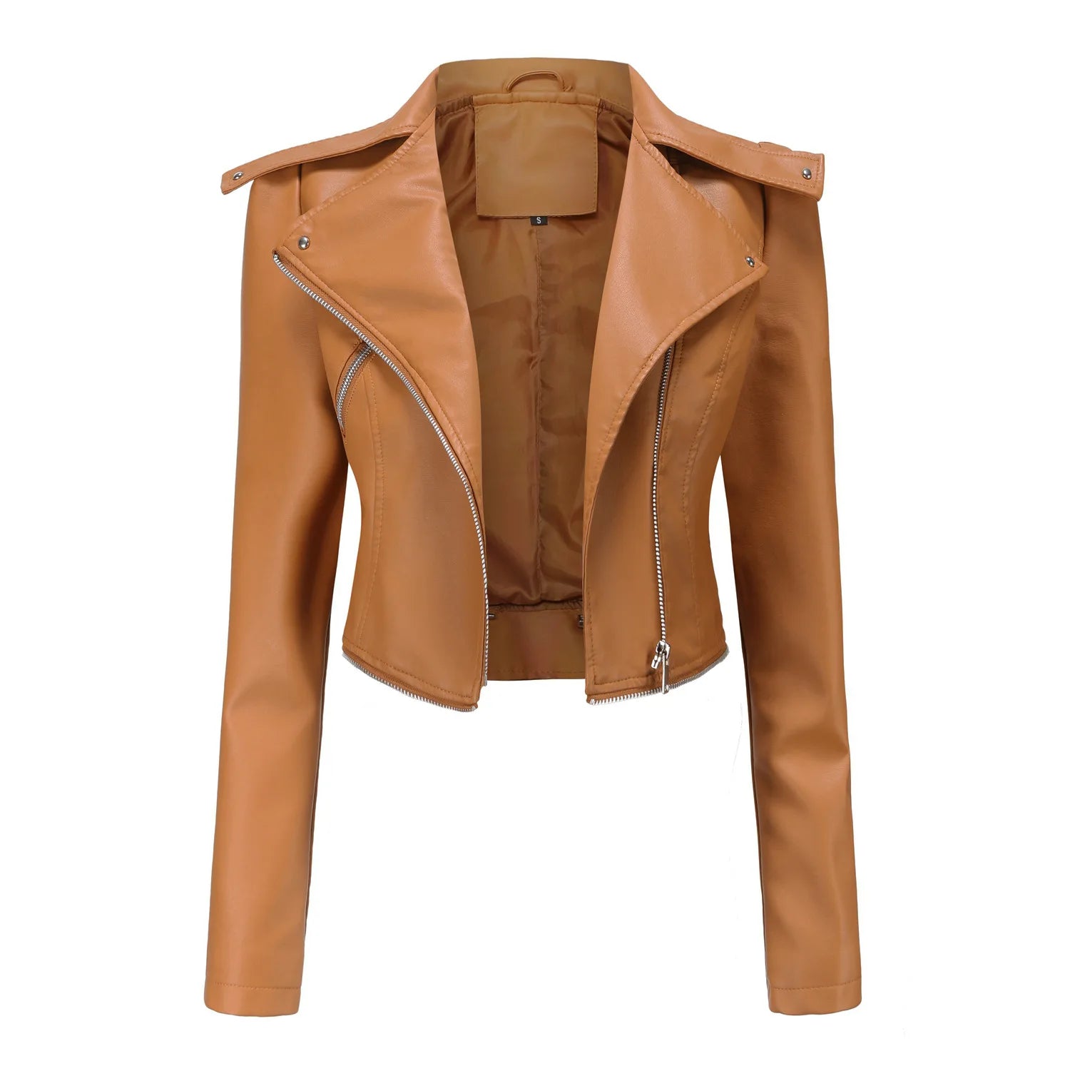 Women Faux Leather Coat Turn Down Collar Full Sleeve Jackets Zipper Casual Splice Coats Short Jacket Sexy Slim Fit Autumn