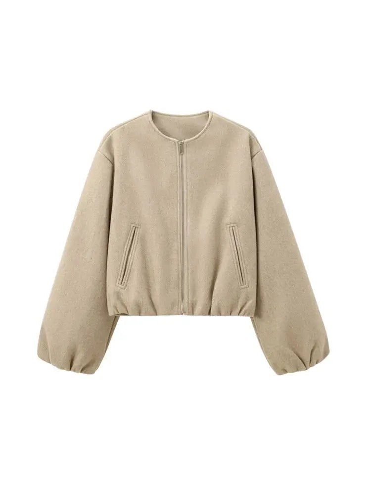 Oversized Soft Bomber Jacket for Women, Long Sleeve Coat, Front Zipper, Female Outerwear, Chic Tops, Fashion
