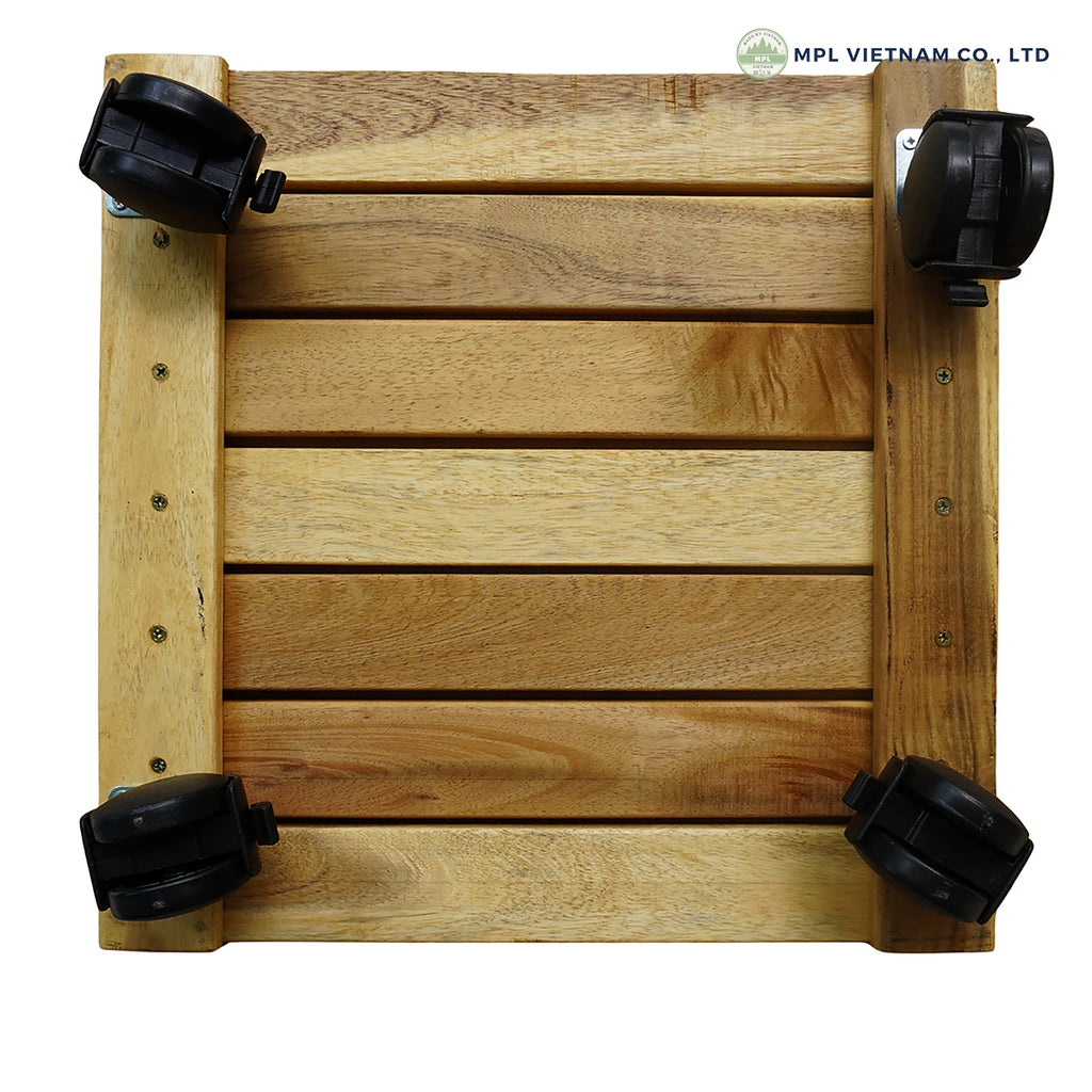 Acacia Wood Eco-Friendly Durable Lightweight Biodegradable Plant Caddy Strong Rolling Pot Holder Smooth Wheels 150Kg Home