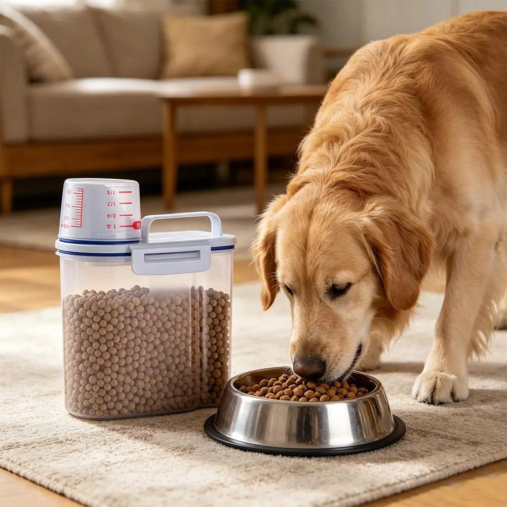 Japanese Rice Container Airtight Pet Food Storage Bin for Dog Cat with Measuring Cup Clear PP Square Kitchen Cereal Box