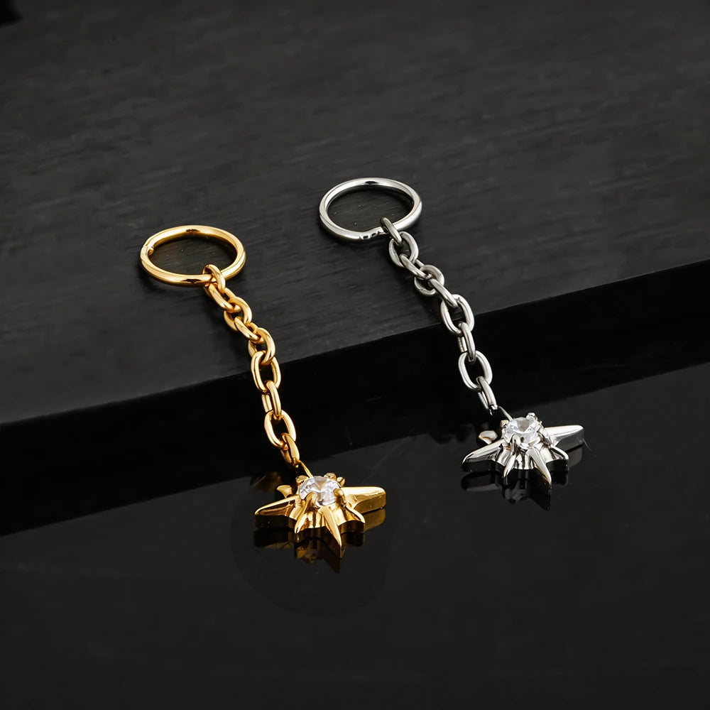 Right Grand ASTM F136 Titanium Dangle Star Charm Earring Drop Chain Celestial Cartilage Helix Lobe Conch Clicker Connector