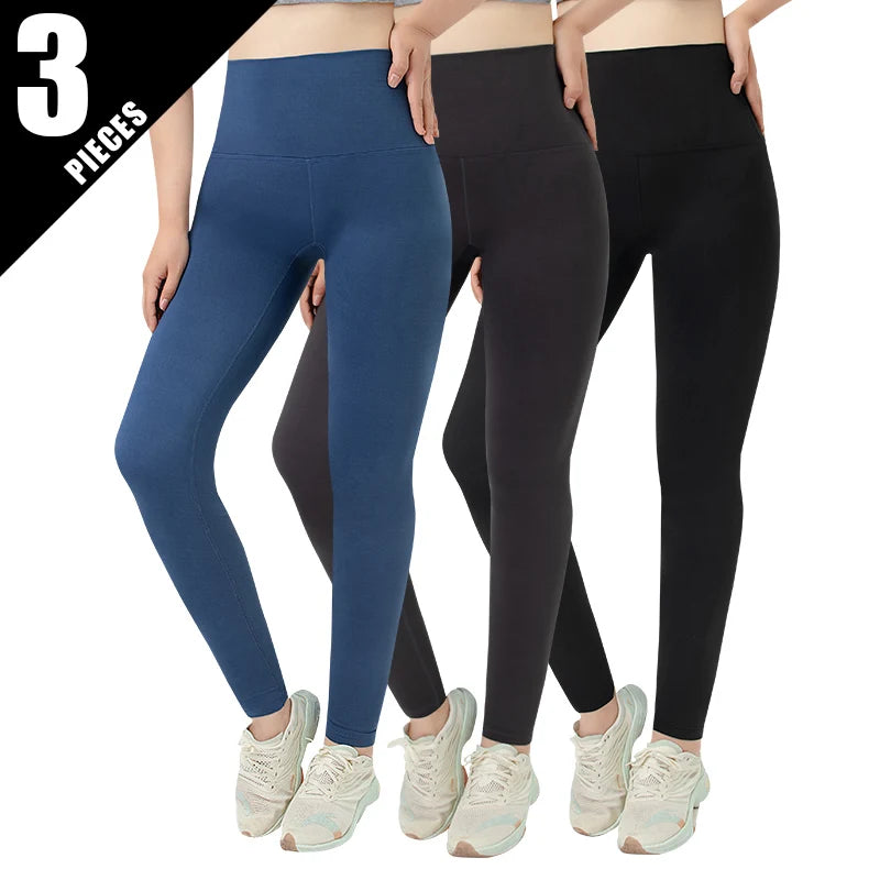 1/3 Piece Set Of Women's Solid Color High Waisted Elastic Yoga Pants For All Seasons Casual Sports Running Leggings Warm Pants