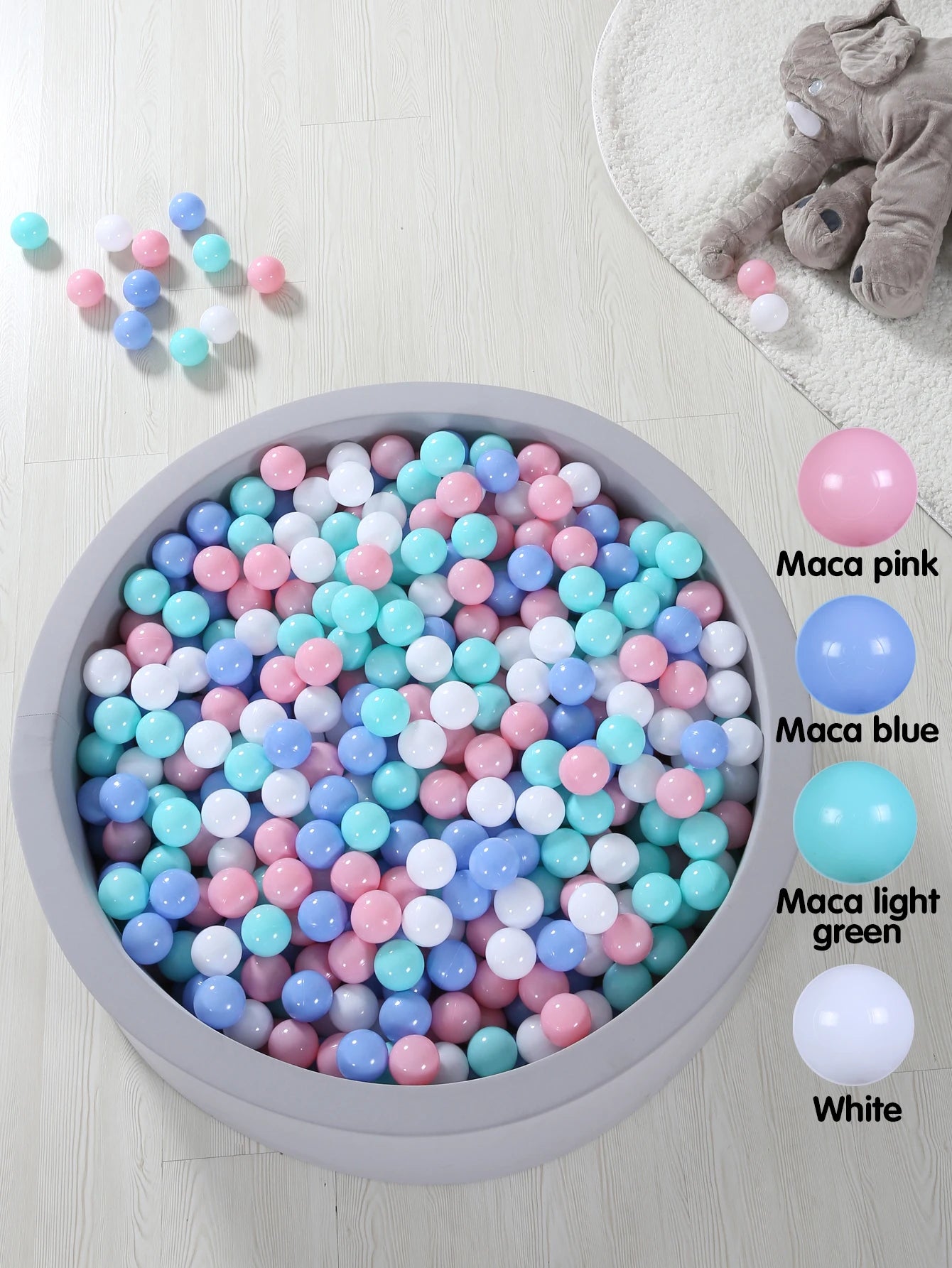 5.5cm 100pcs with Bag Crush Proof Eco-Friendly Ball Pit Balls Macca Colors Pink Blue Green and White Round Shape