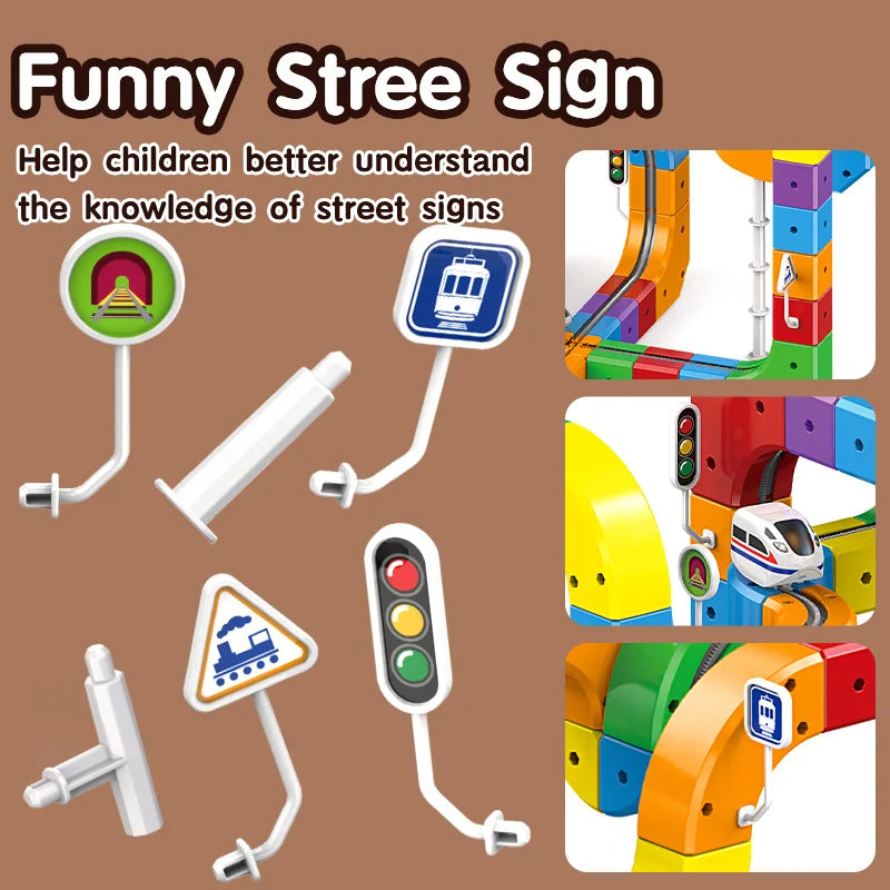 Magic Rail Car Cube Toys for Kids DIY Assembly Magic Electronic Track Train Construction Children Educational Toy Christmas Gift