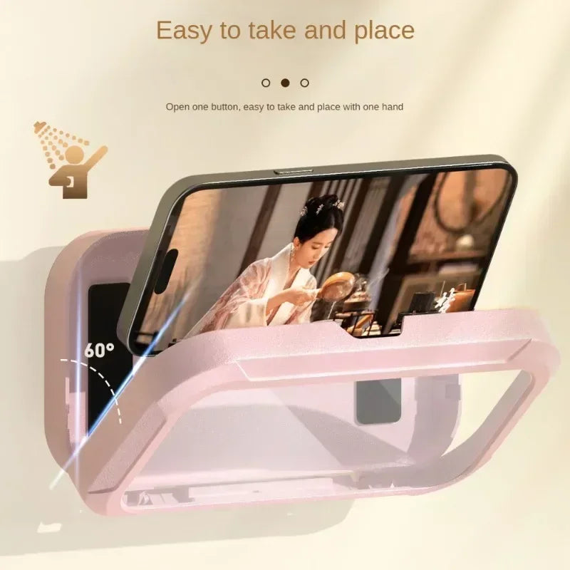 Waterproof Shower Phone Holder Rotation Angle Adjustable Telescoping Wall Mount Phone Holder for Bathroom Kitchen Bracket Stand