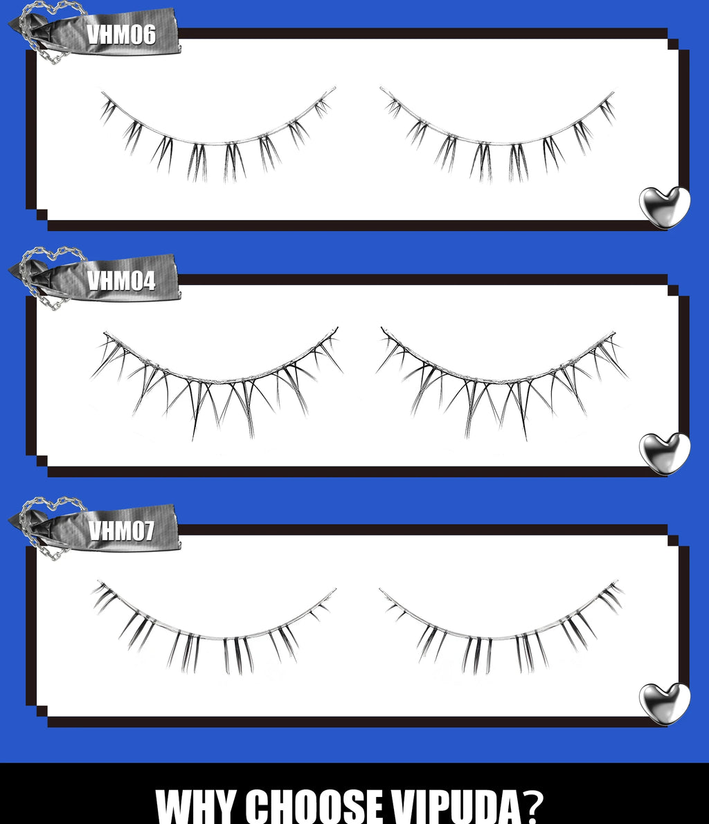 Vipuda Lower Lashes 5 Pairs Clear Band Bottom Lashes Natural Wispy Handmade Under Eye Lashes Extensions Soft Fake Lashes Pack