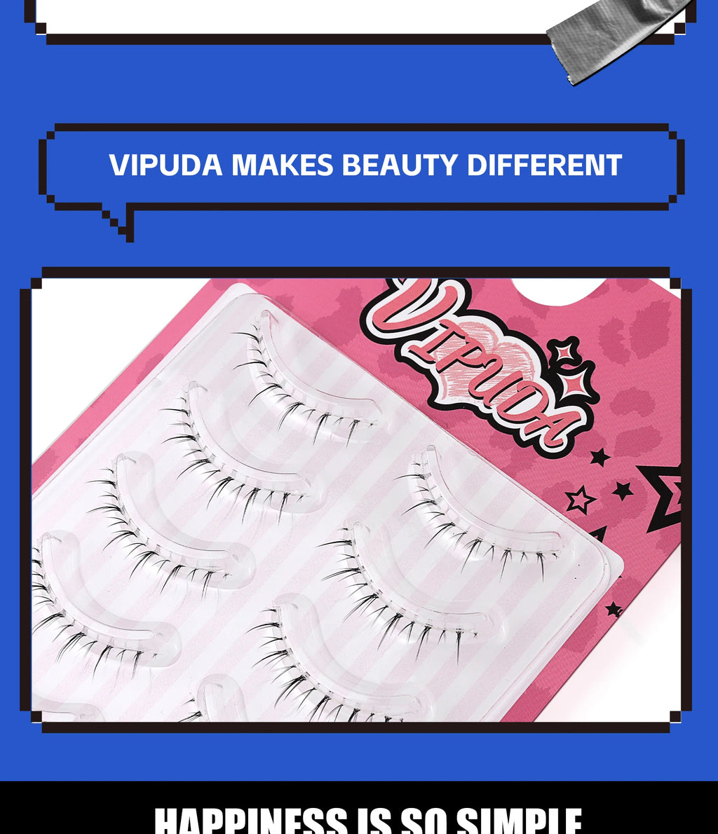Vipuda Lower Lashes 5 Pairs Clear Band Bottom Lashes Natural Wispy Handmade Under Eye Lashes Extensions Soft Fake Lashes Pack