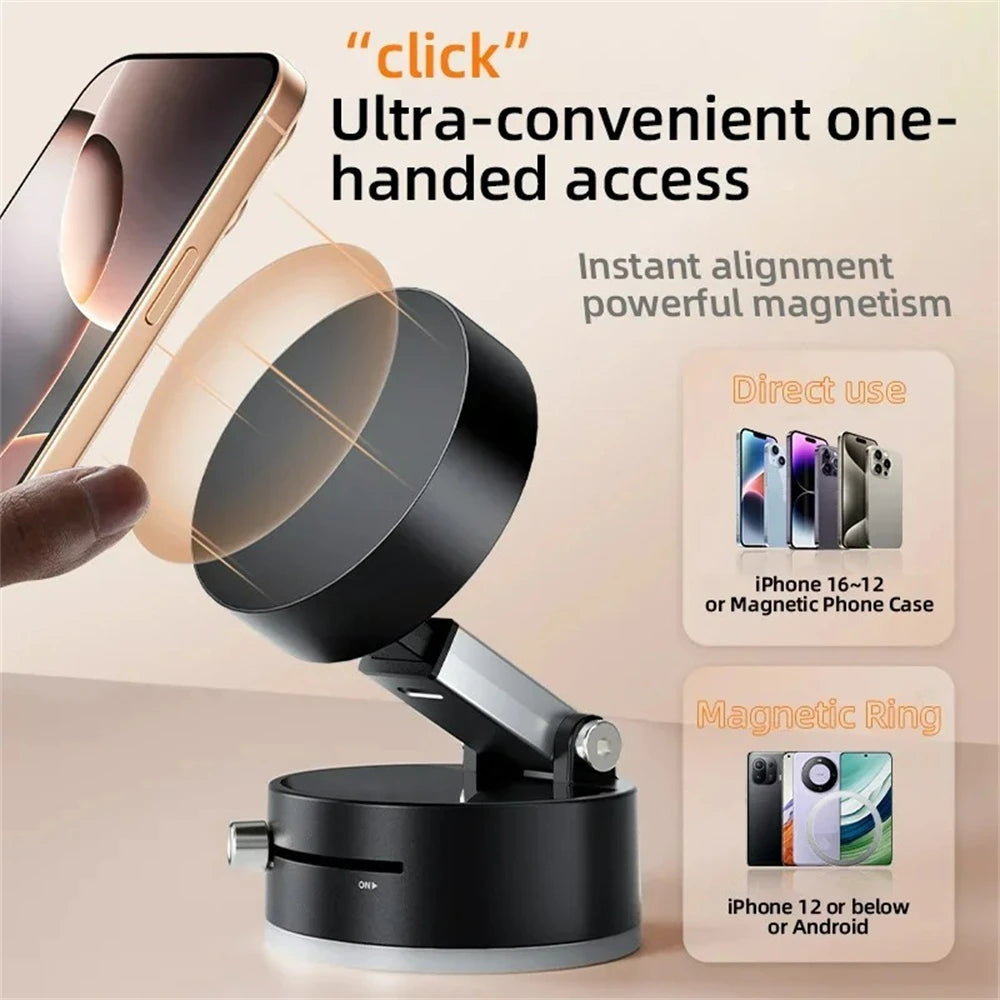Mobile Phone Vacuum Suction Cup Holder Foldable Desk Stand for iPhone Android Kitchen Lazy Vacuum Double Sided Magnetic Bracket
