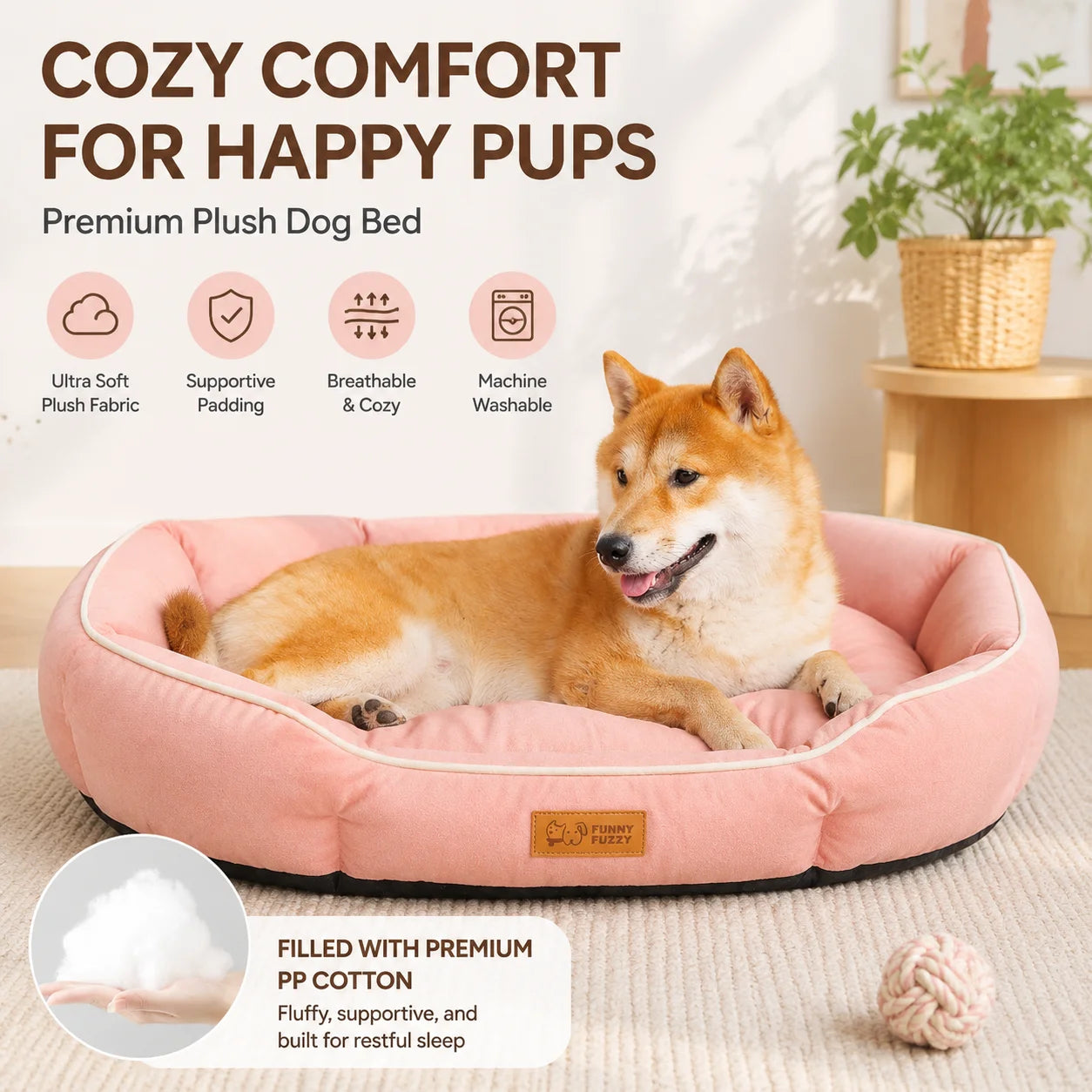 Dog Bed Orthopedic Plush Calming Sofa Pet Bed Donut Nest Soft Washable PP Cotton Support Cushion for Small Medium Large Dogs