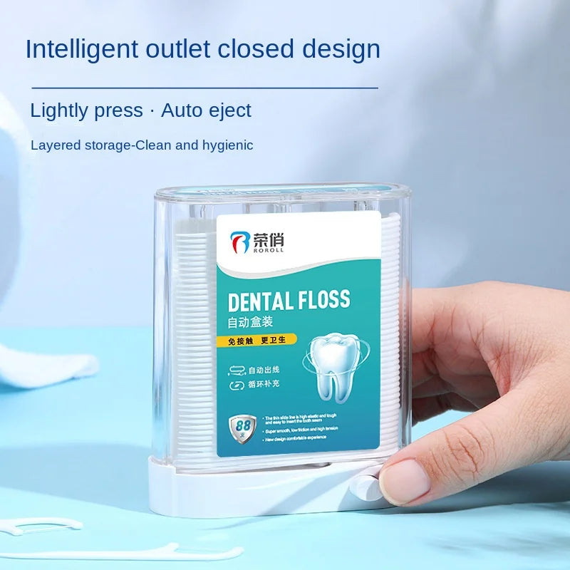 Dental Floss Picks Dispenser, Plastic Toothpicks with Threads, Teeth Cleaning Tools, Storage Box Include 88pcs Dental Floss