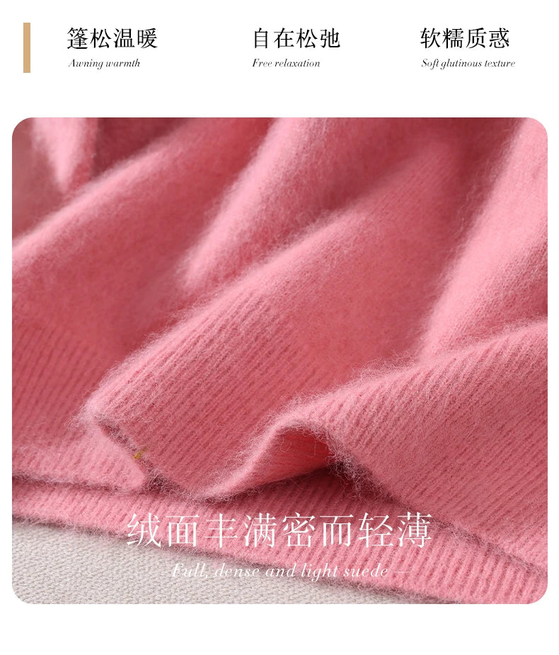 Fall/Winter New Fashion Mink Cashmere Sweater Women's Knitted V-neck Long-Sleeved Slim Bottoming Coat