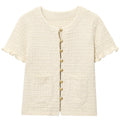 HXAO Crop Knit Cardigan For Women Summer Knitwear 2025 Women's Sweater Pink Off White O-Neck Short Sleeve Bolero Cardigan Woman