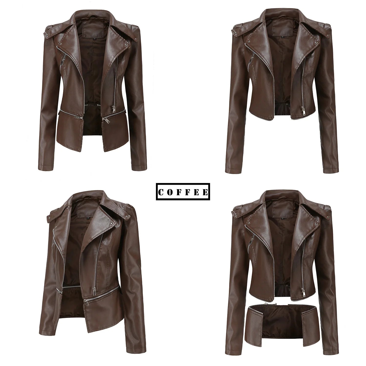 Women Faux Leather Coat Turn Down Collar Full Sleeve Jackets Zipper Casual Splice Coats Short Jacket Sexy Slim Fit Autumn