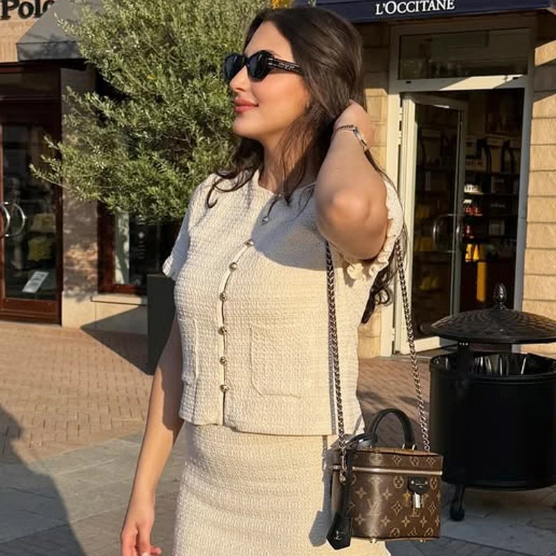 HXAO Crop Knit Cardigan For Women Summer Knitwear 2025 Women's Sweater Pink Off White O-Neck Short Sleeve Bolero Cardigan Woman