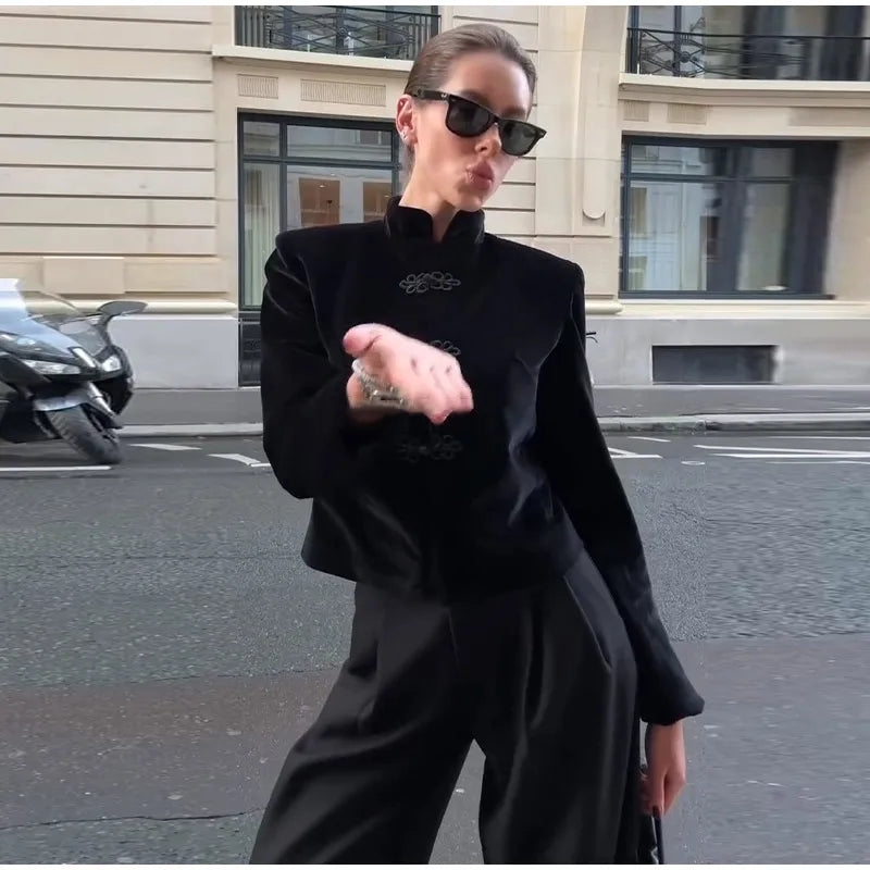 Napoleon Women Jackets Coat Solid Single Breasted Pad Shoulder Loose Outwear 2026 Female Spring New Chic Elegant Coats Jackets