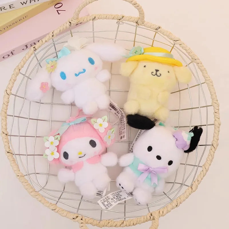 Sanrio Hello Kitty Kuromi Melody Pachacoo Cinnamoroll Stuffed Plush Toys Pendant Cute KT Keyring Anime Keychain Christmas Gift