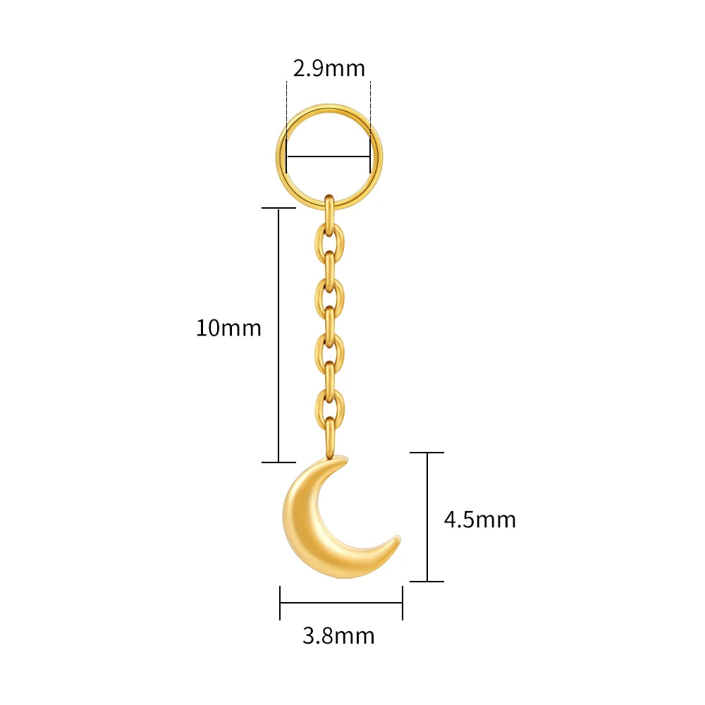 Right Grand ASTM F136 Titanium Tiny Moon Dangle Charm Earring Drop Chain Celestial Cartilage Helix Lobe Conch Clicker Connector