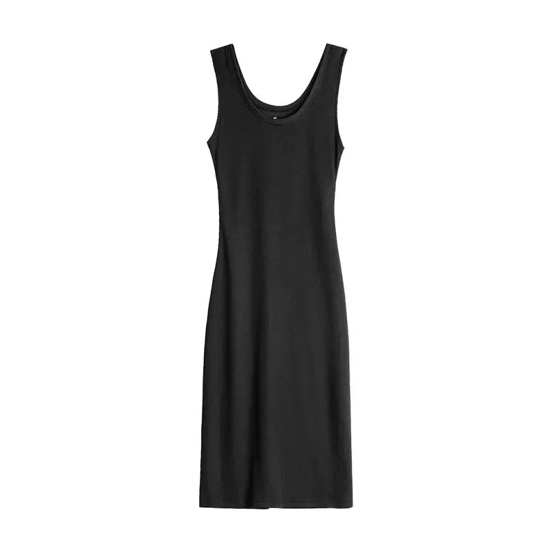 Maden Women's U Square Neck Wide Strap Tank Dress Sleeveless Camisole Waist Cinch Slim Fit Elegant Casual Summer Daily Summer