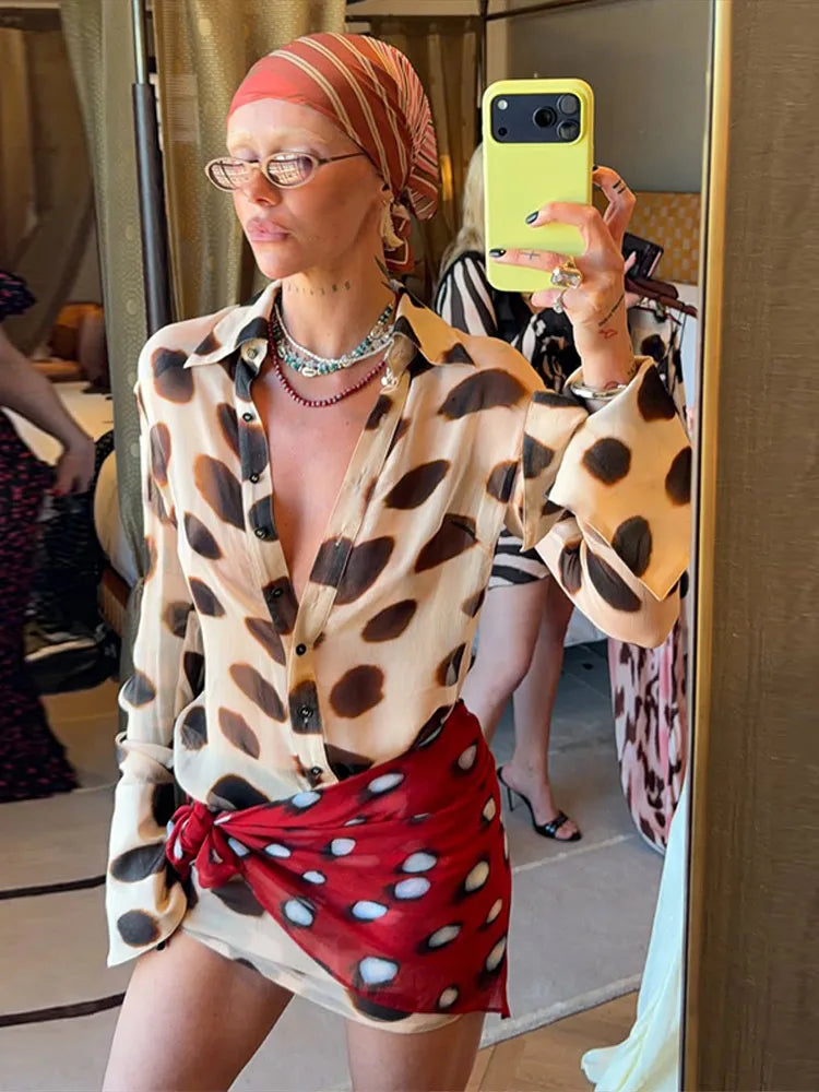 Sexy Leopard Women's Dress Full Sleeve Turn-down Collar Single Breasted Print Scarf Mini Dress 2026 Summer Chic Female Robe