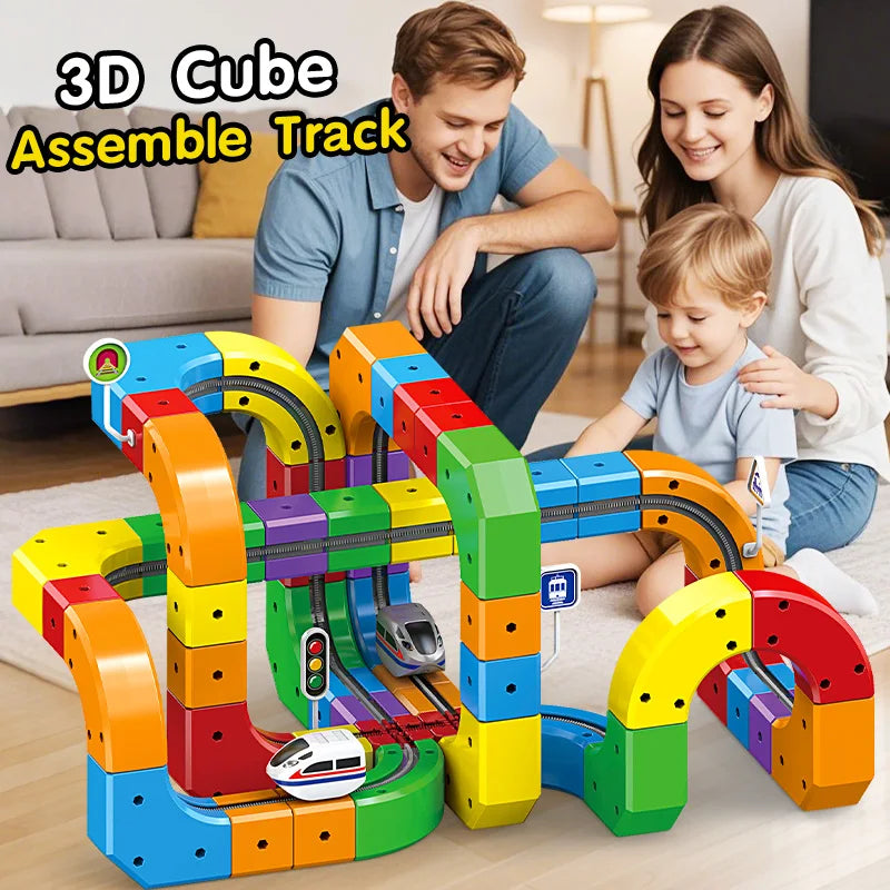 Magic Rail Car Cube Toys for Kids DIY Assembly Magic Electronic Track Train Construction Children Educational Toy Christmas Gift