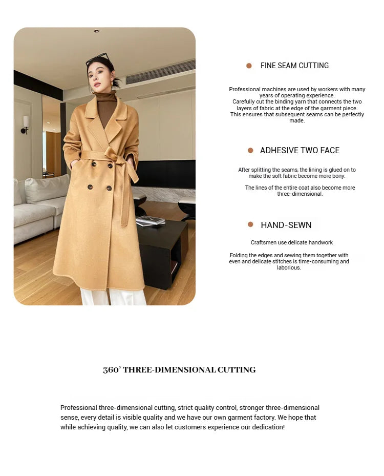 Notch Lapel Wool Coat Drop-Shoulder Women 100% Wool Loose Overcoat Double-Layers Autumn Winter Long Jacket Thick Trench Coat #24