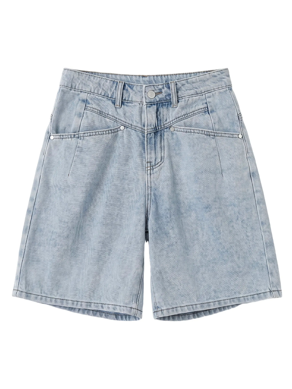 CHIC VEN Fashion Women Shorts Mid-length Blue New Dividing Line Design Retro Washed Cotton Straight Leg Short Jeans Summer 2026