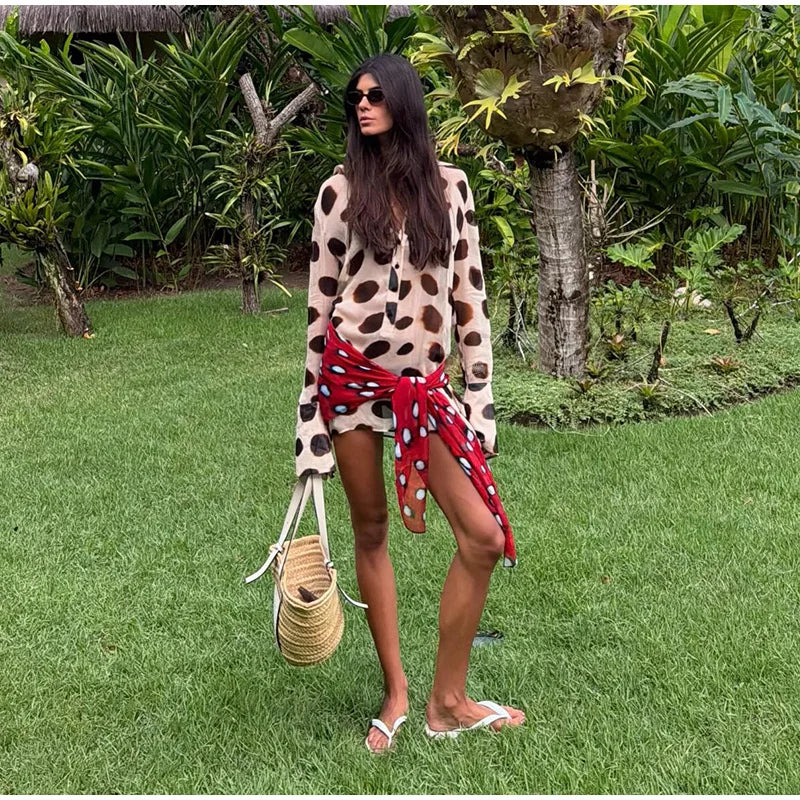 Sexy Leopard Women's Dress Full Sleeve Turn-down Collar Single Breasted Print Scarf Mini Dress 2026 Summer Chic Female Robe