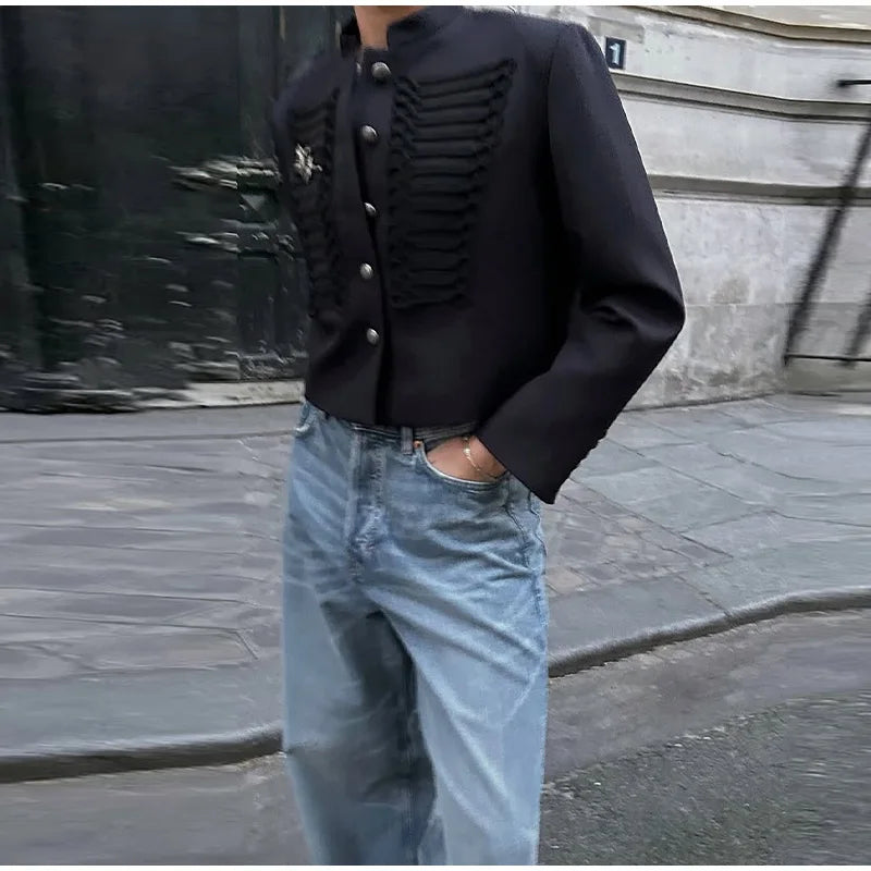 Napoleon Women Jackets Coat Solid Single Breasted Pad Shoulder Loose Outwear 2026 Female Spring New Chic Elegant Coats Jackets