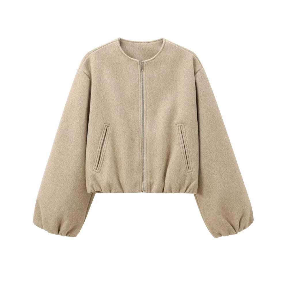 Oversized Soft Bomber Jacket for Women, Long Sleeve Coat, Front Zipper, Female Outerwear, Chic Tops, Fashion