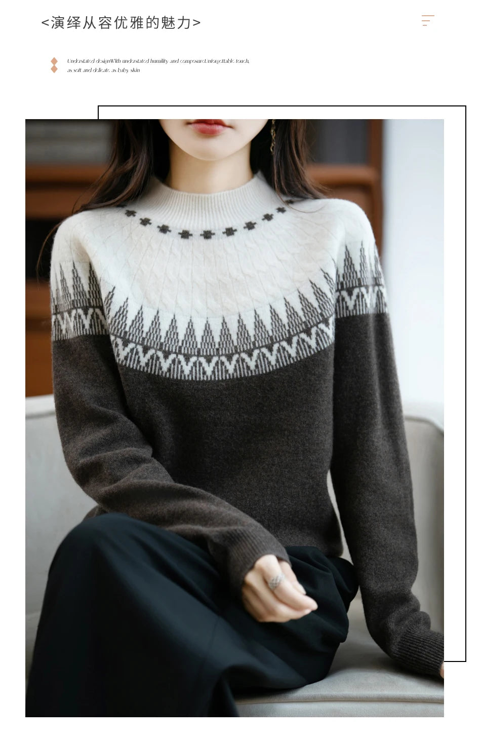 Autumn/Winter New Half High Neck Sweater 100% Wool Knitted Vintage Loose Fit Christmas Red Sweaters Chic Streetwear for Women