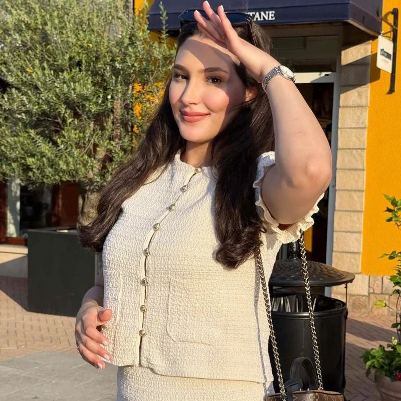 HXAO Crop Knit Cardigan For Women Summer Knitwear 2025 Women's Sweater Pink Off White O-Neck Short Sleeve Bolero Cardigan Woman