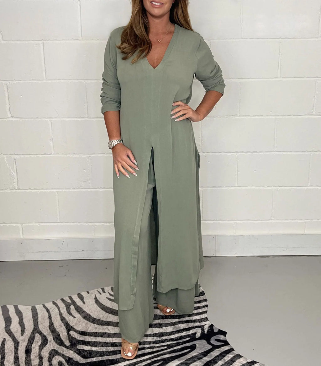 Autumn 2024 New Women's Clothing Solid Color Sexy Slim Fit Long Sleeved Top Long Pants Casual Comfortable Women's Two-piece Set