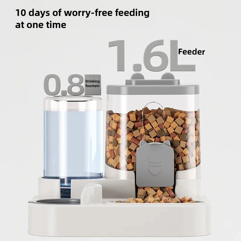 Automatic Cat Bowl Feeder with Water Fountain, Spill Proof Design Pet Food Dispenser for Small Medium Large Cats Dogs