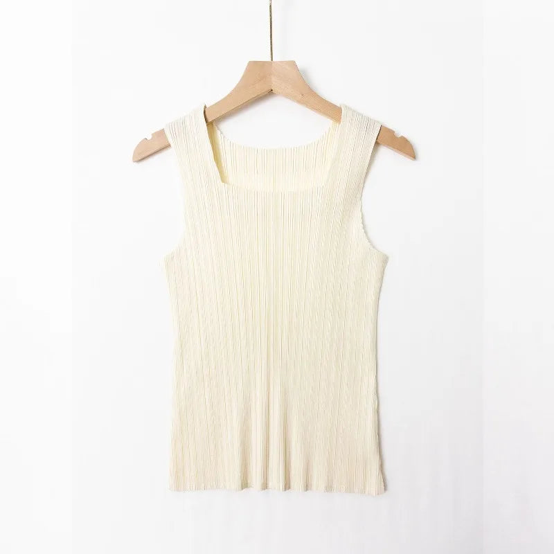 Miyake Pleated Vest 2026 Summer New Sleeveless T-Shirt Simple Fashion Elegant Casual Base Shirt Women's Lightweight Stretch Top